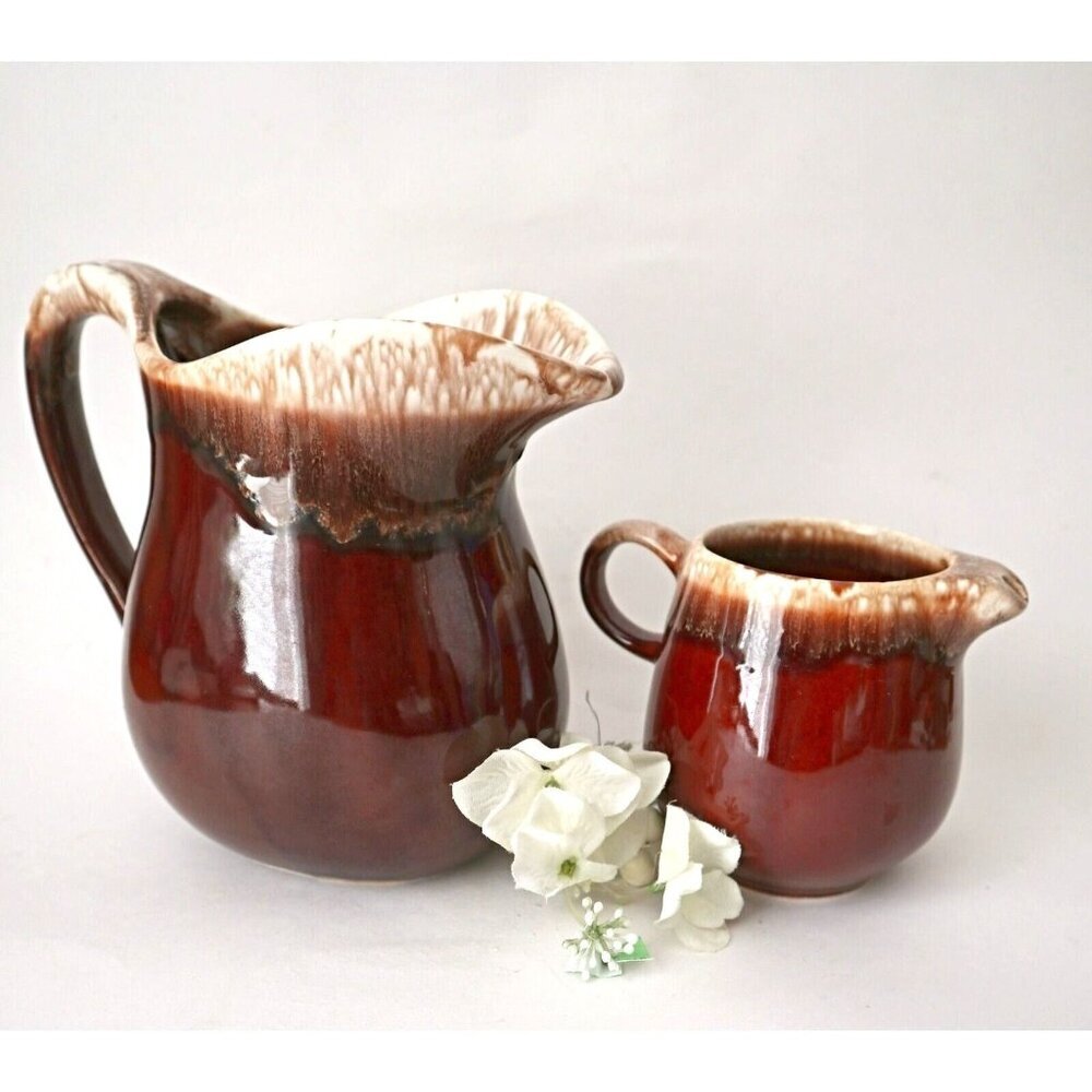 Vintage Pitcher and Creamer McCoy USA Brown Drip Glaze